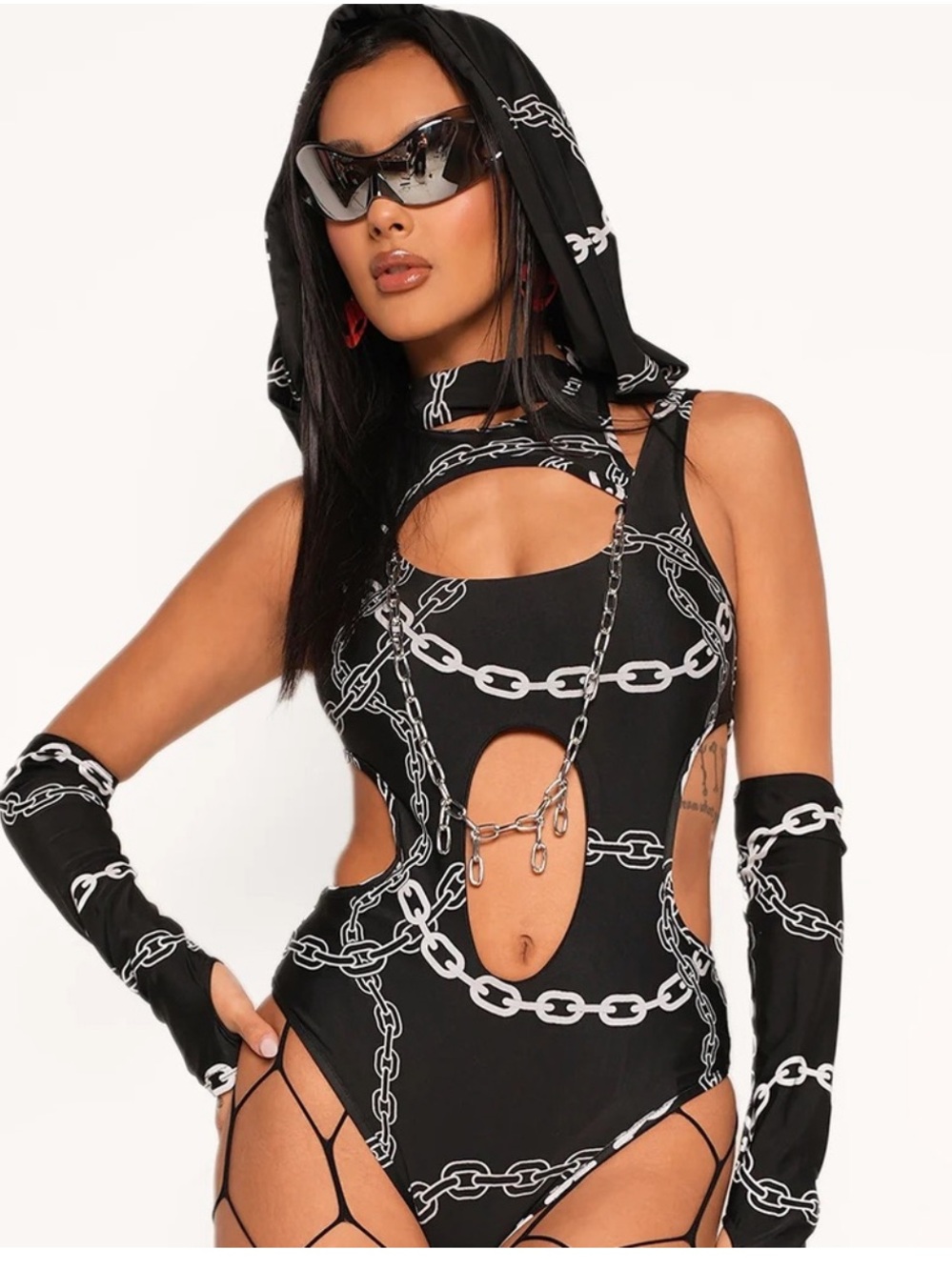 NEW iHeartRaves chain bodysuit w/sleeves